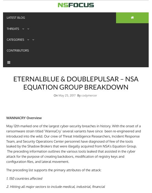 image from EternalBlue & DoublePulsar - NSA Equation Group Breakdown